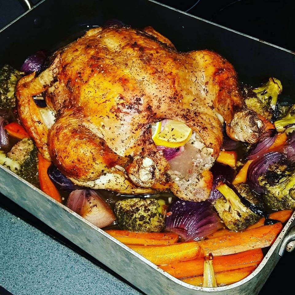 Simple Whole Roasted Chicken with Vegetables Recipe