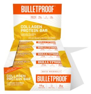 Bulletproof Lemon Cookie Collagen Protein Bars, Pack of 12, Keto-Friendly Snack with MCT Oil